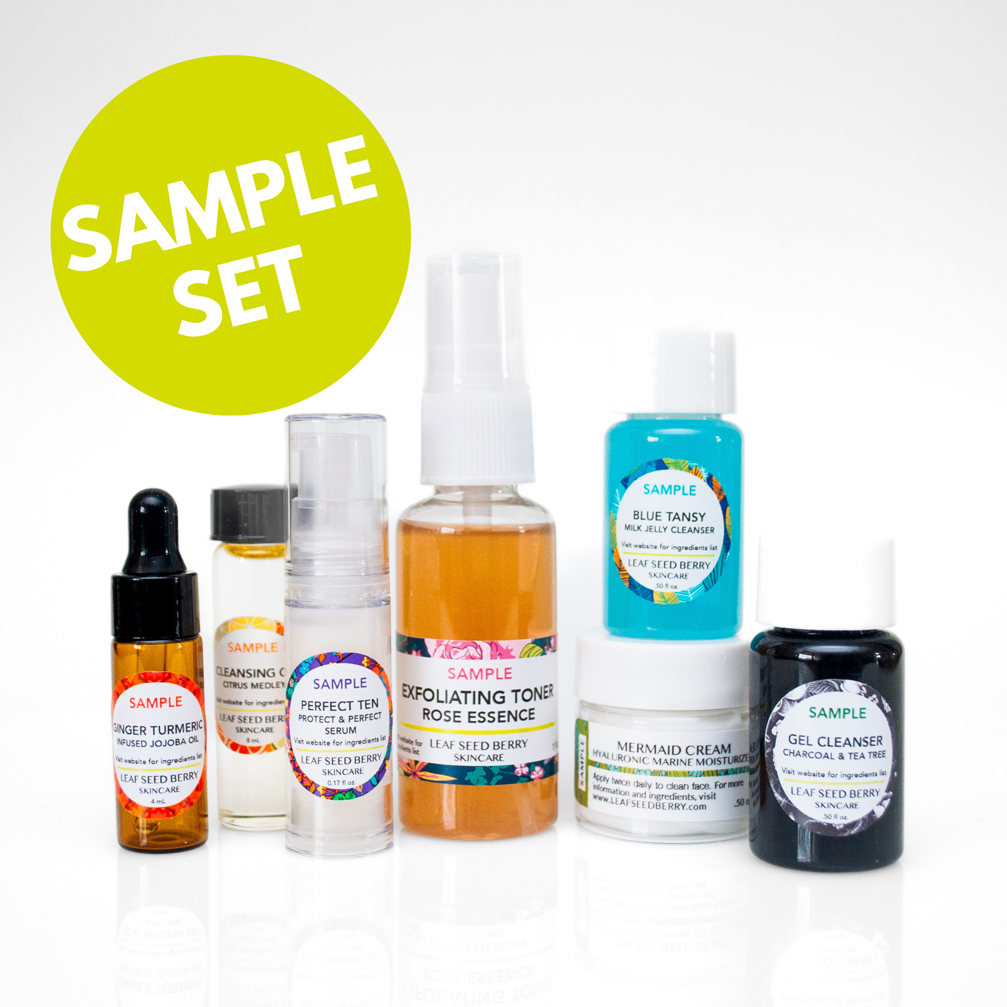 Sheen Sampler Skincare Sampler Set of Best Sellers – Leaf Seed Berry Skincare